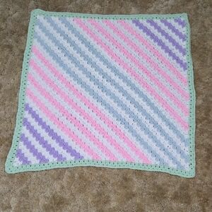 Colorful Crochet Blanket with Green Border